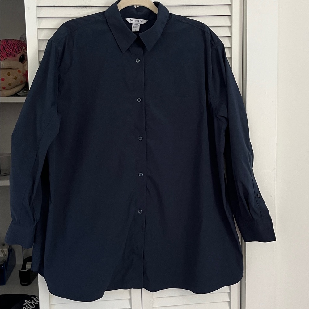 Athleta Oversized Performance Top Blouse Sz Large Navy Blue - Picture 3 of 7